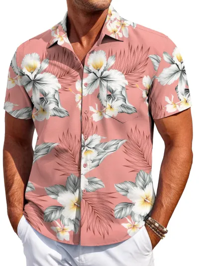 Men'S Fashion Casual Printed Lapel Short Sleeve Shirt