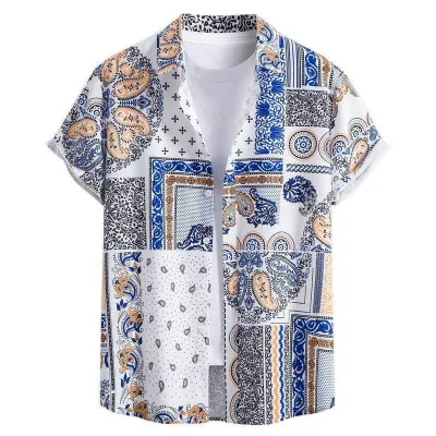 Men'S Fashion Casual Printed Lapel Short Sleeve Shirt