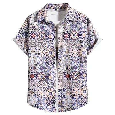 Men'S Fashion Casual Printed Lapel Short Sleeve Shirt