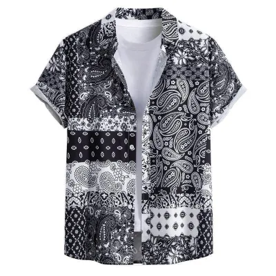 Men'S Fashion Casual Printed Lapel Short Sleeve Shirt