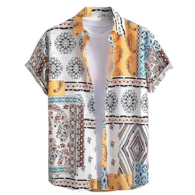 Men'S Fashion Casual Printed Lapel Short Sleeve Shirt