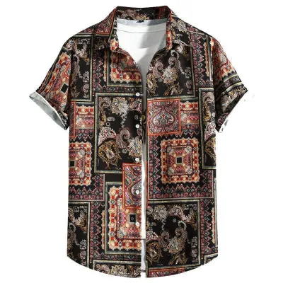 Men'S Fashion Casual Printed Lapel Short Sleeve Shirt