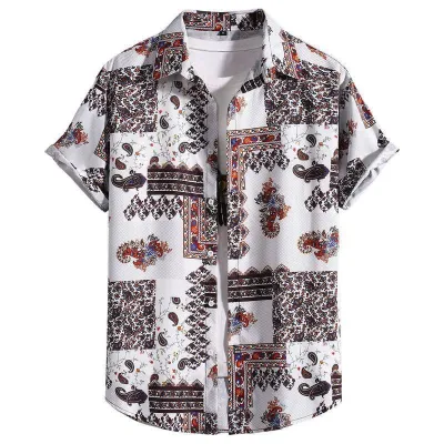 Men'S Fashion Casual Printed Lapel Short Sleeve Shirt