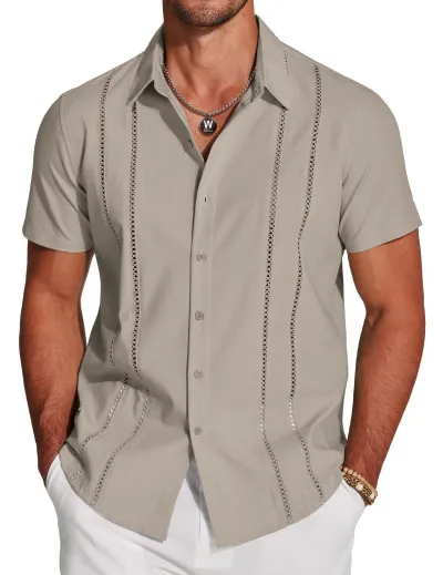 Men'S Fashion Casual Printed Lapel Short Sleeve Shirt