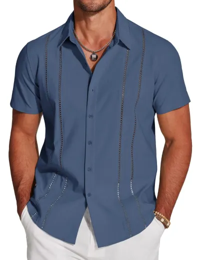 Men'S Fashion Casual Printed Lapel Short Sleeve Shirt
