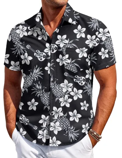 Men'S Fashion Casual Printed Lapel Short Sleeve Shirt