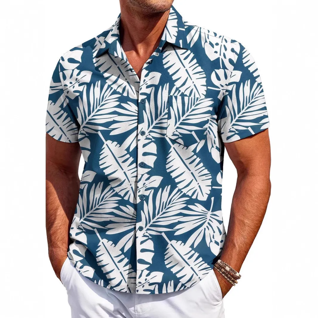 Men'S Fashion Casual Printed Lapel Short Sleeve Shirt