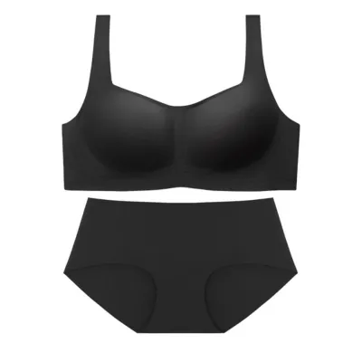 Women Base Solid Color Non-Mark Square Collar Bra And Panties Lingerie Set