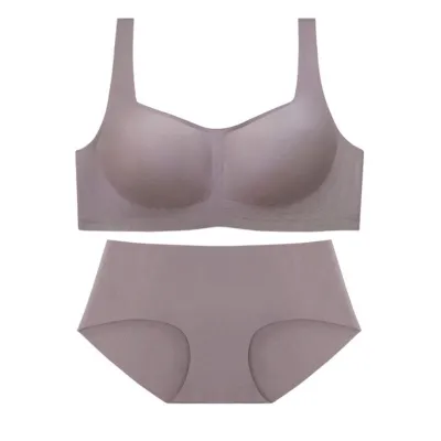 Women Base Solid Color Non-Mark Square Collar Bra And Panties Lingerie Set
