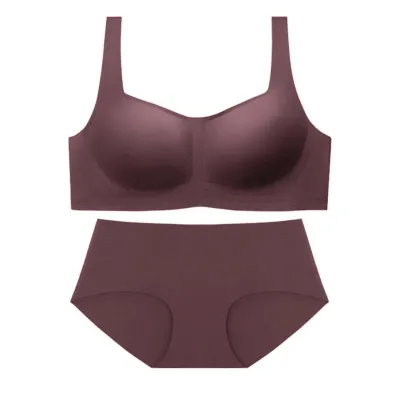 Women Base Solid Color Non-Mark Square Collar Bra And Panties Lingerie Set
