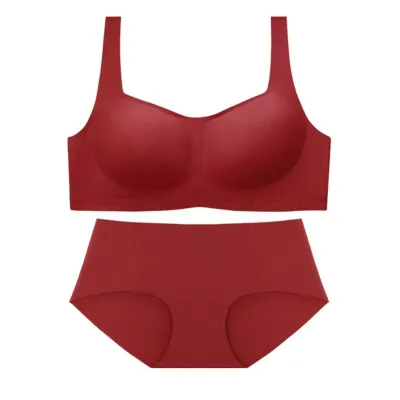 Women Base Solid Color Non-Mark Square Collar Bra And Panties Lingerie Set