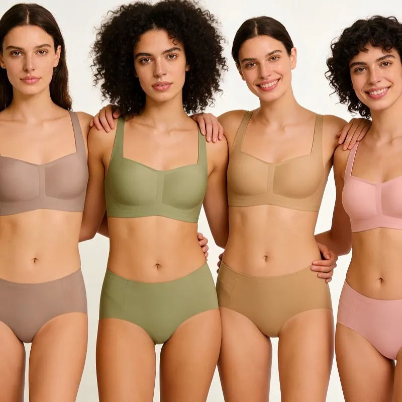 Women Base Solid Color Non-Mark Square Collar Bra And Panties Lingerie Set