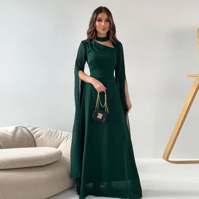 Women Fashion Sexy Elegant Solid Color Long Sleeve Loose Dress