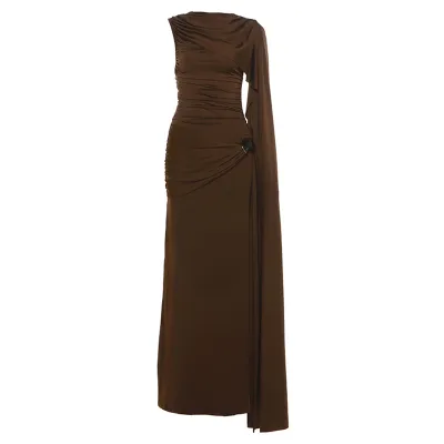 Women Fashion Sexy Solid Color Irregular Pleated Sleeveless Slim Fit Dress