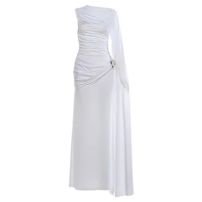 Women Fashion Sexy Solid Color Irregular Pleated Sleeveless Slim Fit Dress