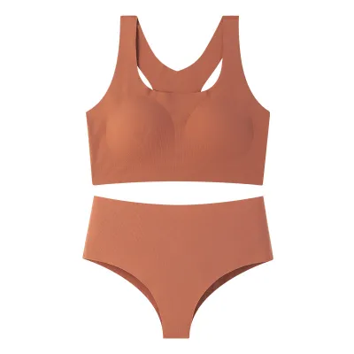 Women Base Solid Color Sport No Mark Bra And Panties Lingerie Set