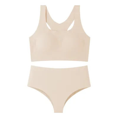 Women Base Solid Color Sport No Mark Bra And Panties Lingerie Set