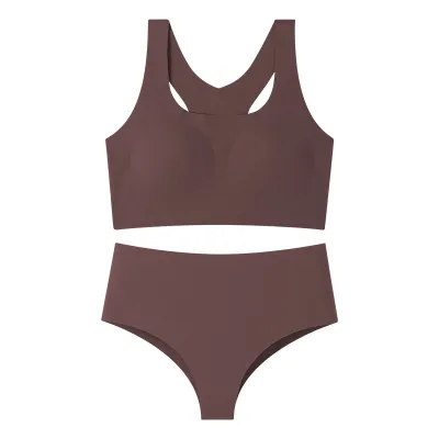 Women Base Solid Color Sport No Mark Bra And Panties Lingerie Set