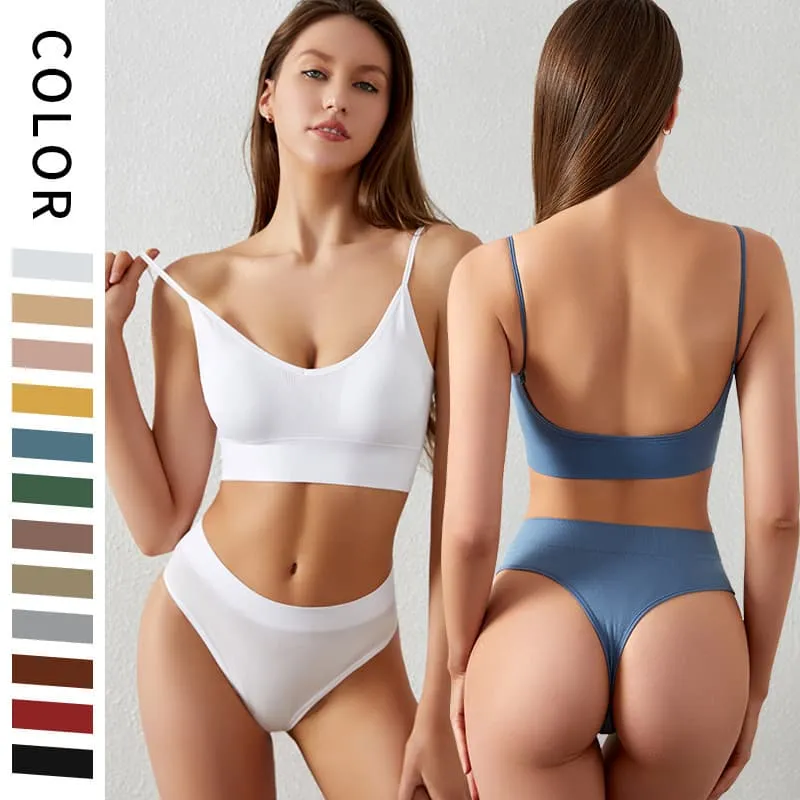 Women Basic Sport Solid Color Bra And Panties Lingerie Set