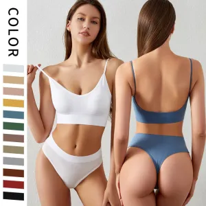 Women Basic Sport Solid Color Bra And Panties Lingerie Set