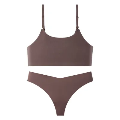 Women Base Solid Color Bra And Panties No Mark Lingerie Set