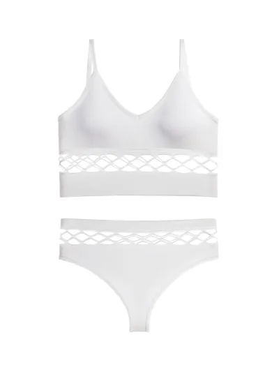 Women Basic Solid Color Hollow Out Bra And Panties Sport Lingerie Set