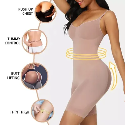 Women Clothing Foundation Solid Color Sling Abdominal Shaping Bodysuit Shapewear
