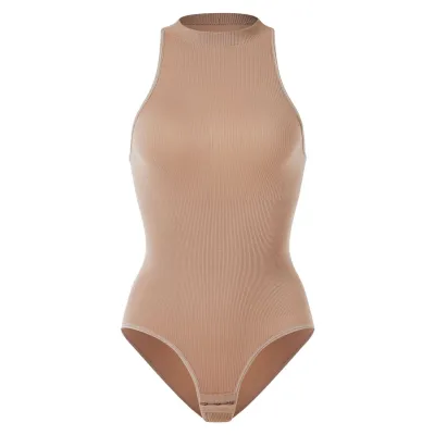 Women Basic Solid Color Round Neck Sleeveless Bodysuit Shapewear