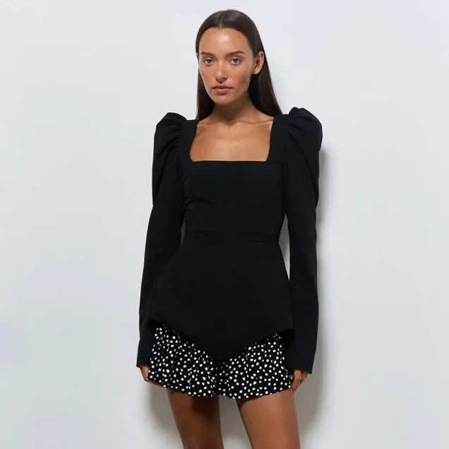 Women Fashion Elegant Solid Color Stitching Square Neck Long-Sleeve Fake Two-Piece Dress