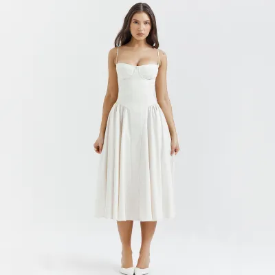 Women Fashion Sexy Solid Color Thick Material Spaghetti Strap Loose Dress