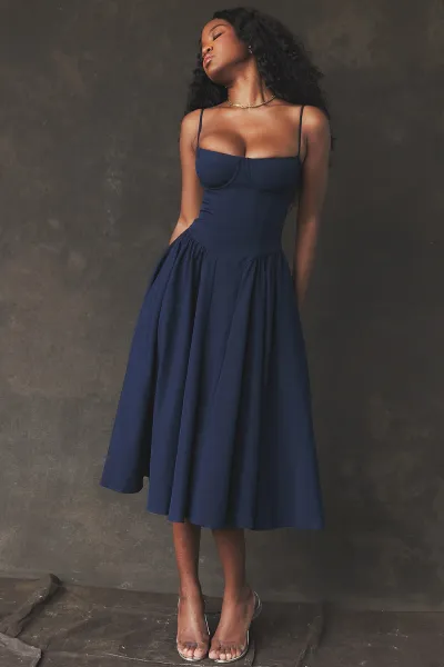Women Fashion Sexy Solid Color Thick Material Spaghetti Strap Loose Dress