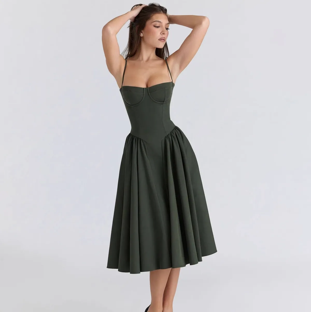 Women Fashion Sexy Solid Color Thick Material Spaghetti Strap Loose Dress
