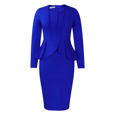 Women Fashion Elegant Solid Color Long Sleeve Ruffled Slim Fit African Dress