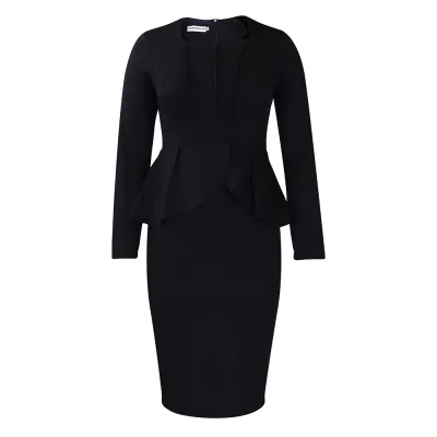Women Fashion Elegant Solid Color Long Sleeve Ruffled Slim Fit African Dress