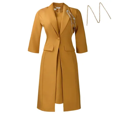 Women Fashion Elegant Solid Color Lapel Long-Sleeve Coat Slim Fit Mini Skirt African Two-Piece Set