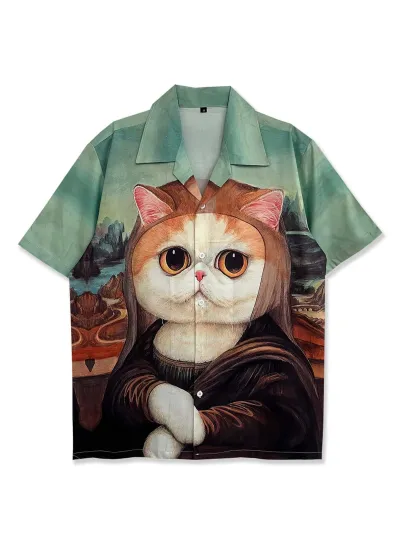 Men'S Fashion Casual Creative Cartoon Printed Lapel Short-Sleeve Shirt