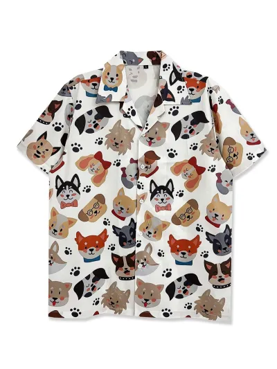 Men'S Fashion Casual Creative Cartoon Printed Lapel Short-Sleeve Shirt
