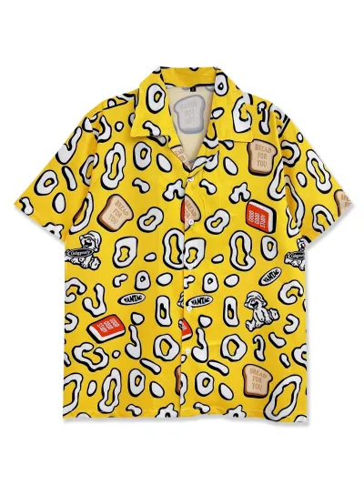 Men'S Fashion Casual Creative Cartoon Printed Lapel Short-Sleeve Shirt