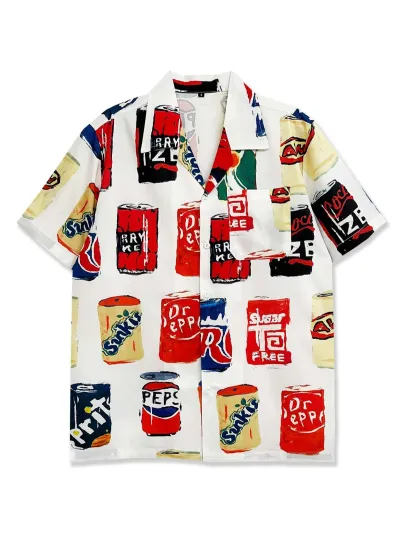 Men'S Fashion Casual Creative Cartoon Printed Lapel Short-Sleeve Shirt