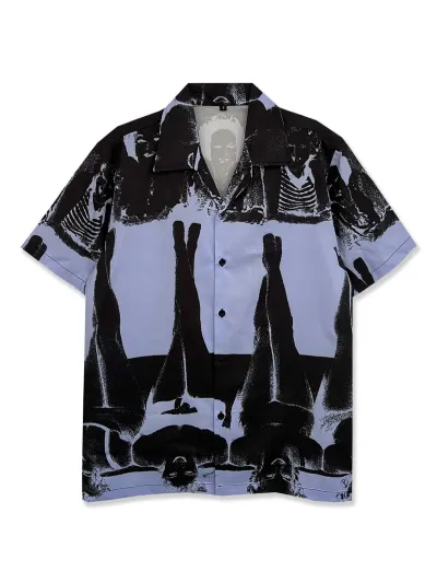Men'S Fashion Casual Creative Cartoon Printed Lapel Short-Sleeve Shirt