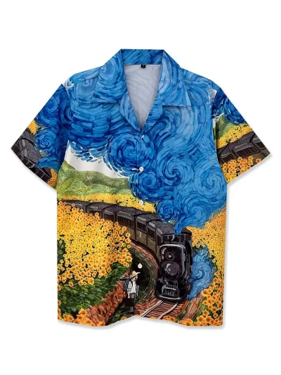 Men'S Fashion Casual Creative Cartoon Printed Lapel Short-Sleeve Shirt
