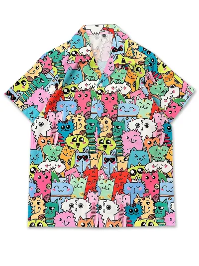 Men'S Fashion Casual Creative Cartoon Printed Lapel Short-Sleeve Shirt