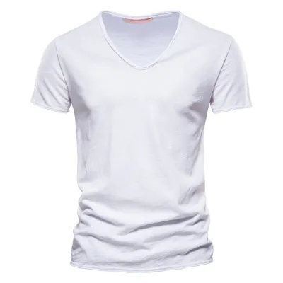 Men'S Fashion Casual Solid Color Cotton V-Neck Short-Sleeve T-Shirt