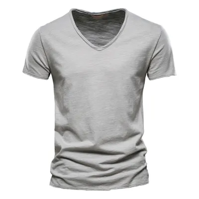 Men'S Fashion Casual Solid Color Cotton V-Neck Short-Sleeve T-Shirt