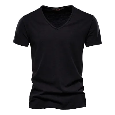 Men'S Fashion Casual Solid Color Cotton V-Neck Short-Sleeve T-Shirt