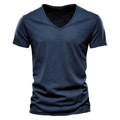 Men'S Fashion Casual Solid Color Cotton V-Neck Short-Sleeve T-Shirt