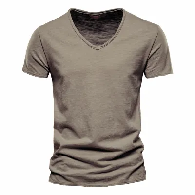 Men'S Fashion Casual Solid Color Cotton V-Neck Short-Sleeve T-Shirt