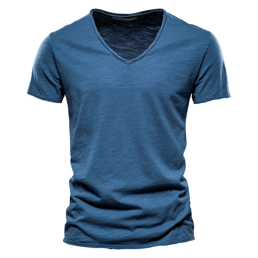 Men'S Fashion Casual Solid Color Cotton V-Neck Short-Sleeve T-Shirt