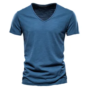 Men'S Fashion Casual Solid Color Cotton V-Neck Short-Sleeve T-Shirt