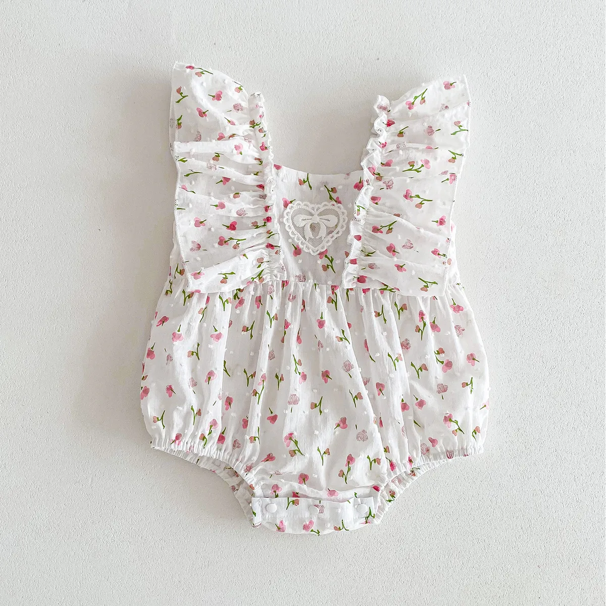 Kids Baby Girl Fashion Cute Flower Printed Flutter Sleeve Cotton Triangle Climb Rompers Light-Weight